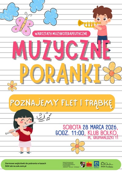 Plakat wydarzenia: MUZYCZNE PORANKI | warsztaty muzykoterapeutyczne 